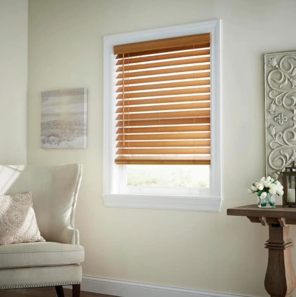 Premium 2 1/2 in. Cordless Faux Wood Venetian Blinds - CHESTNUT